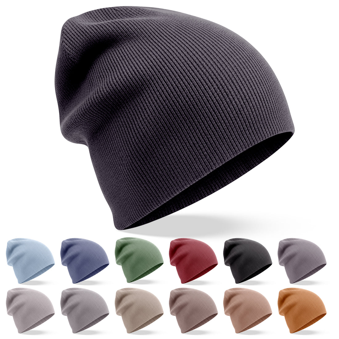 Kaschmirmütze Beanie leicht gerippt schwarzgrau